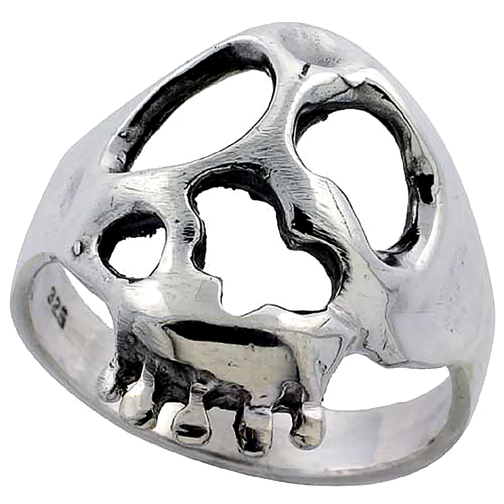 STERLING SILVER DERANGED SKULL RING 1 INCH WIDE SIZES 6 TO 15