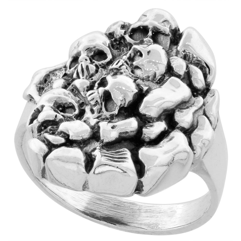 STERLING SILVER SKULL YARD RING 7/8 INCH WIDE SIZES 6 TO 15