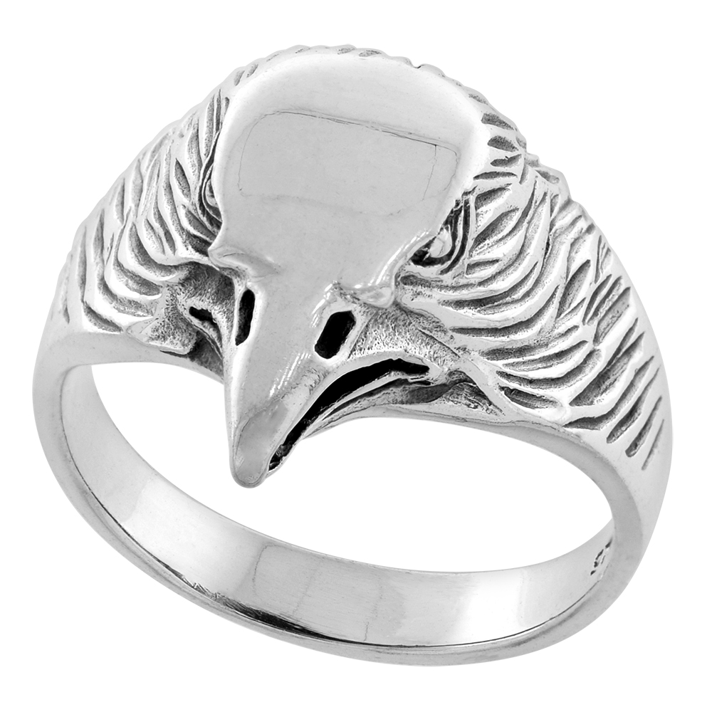 STERLING SILVER EAGLE HEAD RING 3/4 INCH WIDE SIZES 6 TO 15