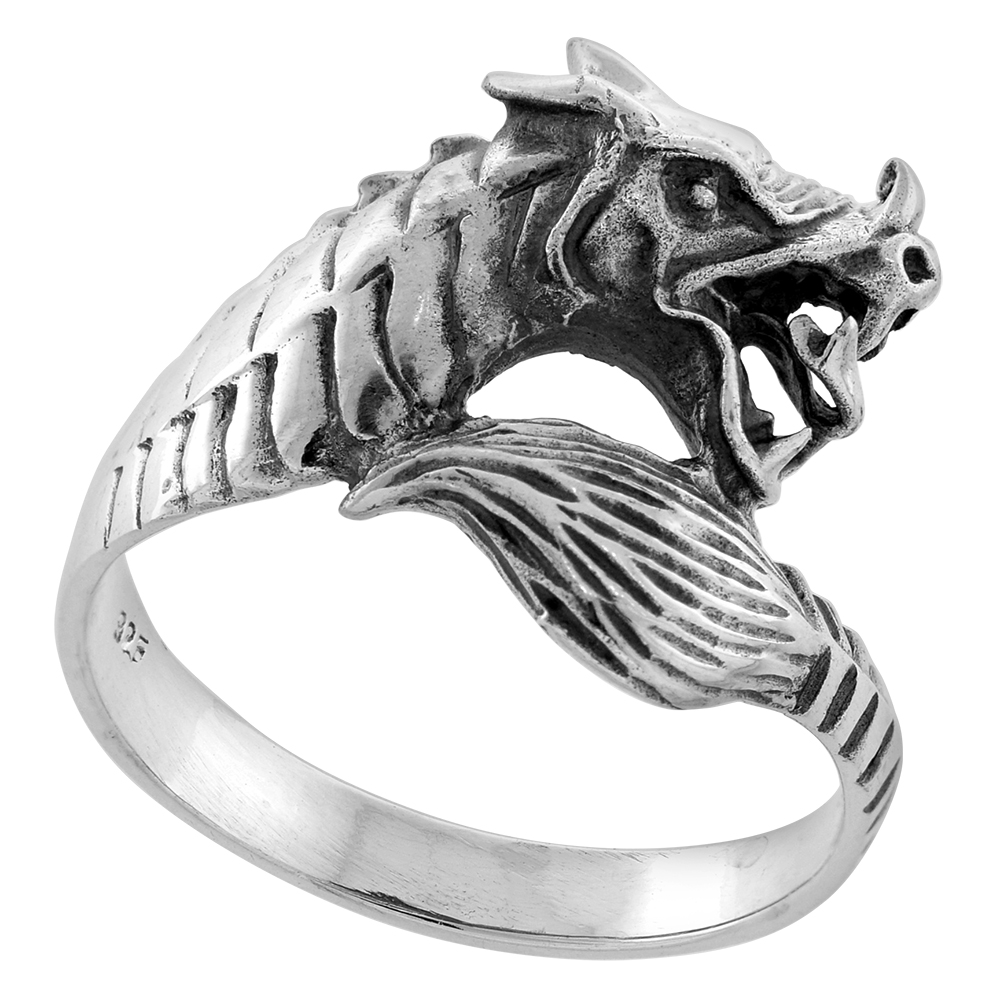 STERLING SILVER DRAGON RING 3/4 INCH WIDE SIZES 6 TO 15