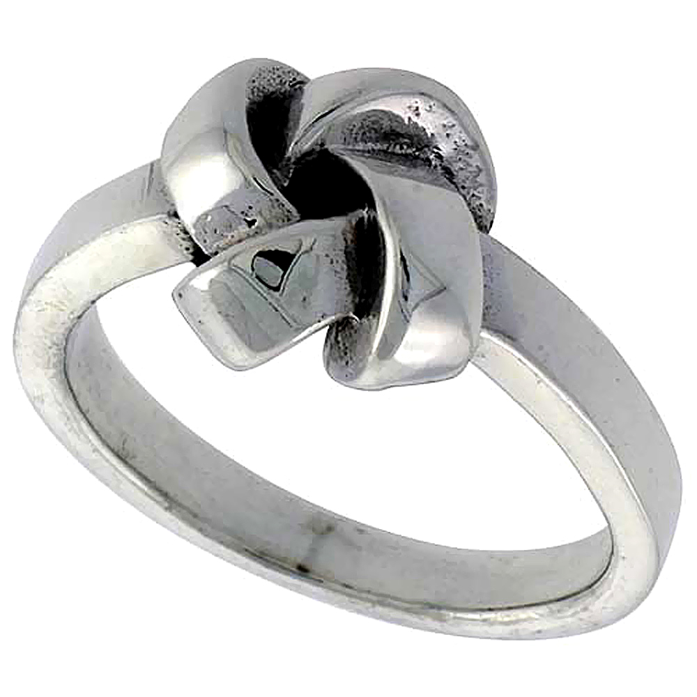 STERLING SILVER LOVE KNOT RING FOR WOMEN 3/8 INCH WIDE SIZES 5 TO 12
