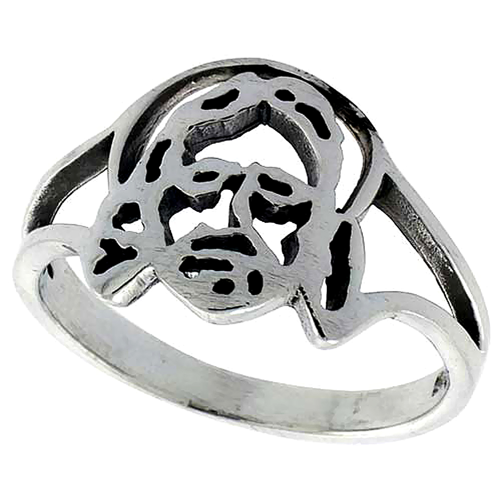 STERLING SILVER JESUS CHRIST RING FOR WOMEN 1/2 INCH WIDE SIZES 5 TO 12