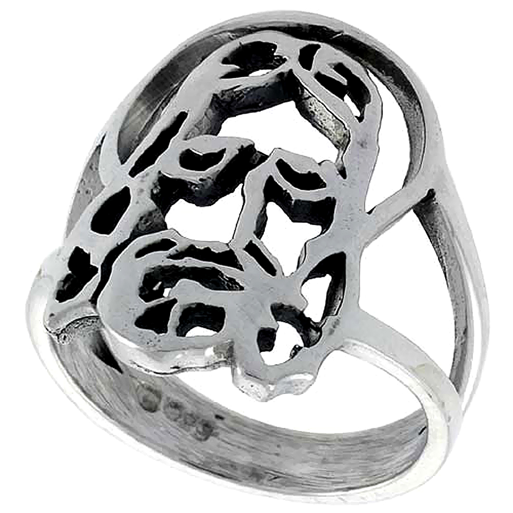 STERLING SILVER JESUS CHRIST RING FOR WOMEN 7/8 INCH WIDE SIZES 5 TO 12