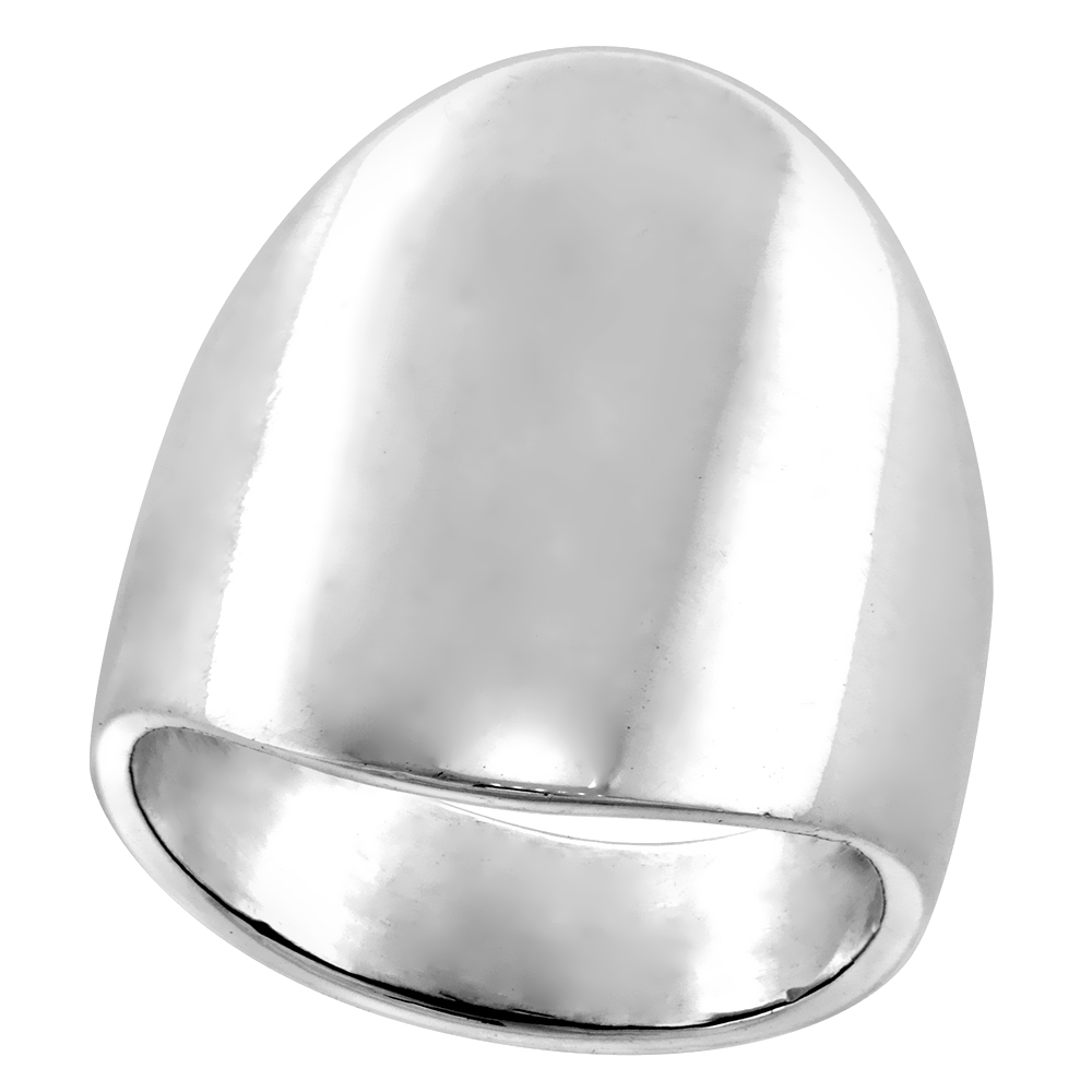 24MM LONG STERLING SILVER CLASSIC CIGAR BAND RING FOR WOMEN HIGH POLISHED 1 INCH SIZES 5 TO 12