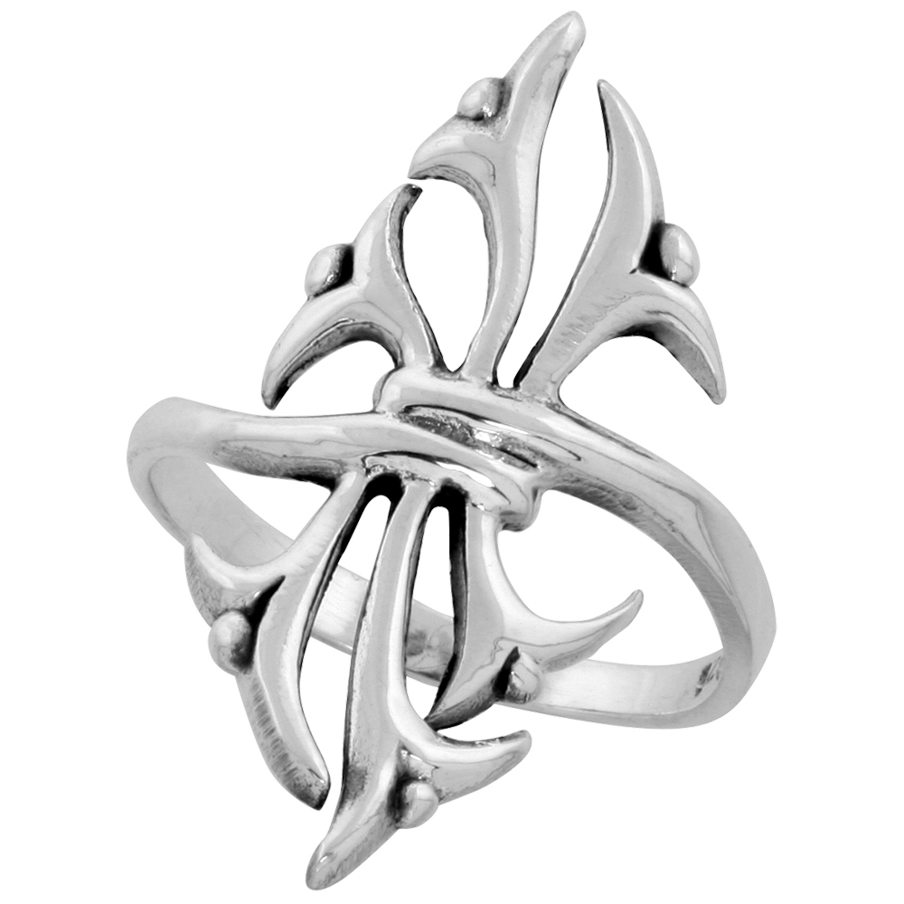 STERLING SILVER CELTIC TRIBAL THORNS RING FOR WOMEN 1 1/8 INCH WIDE SIZES 5 TO 12