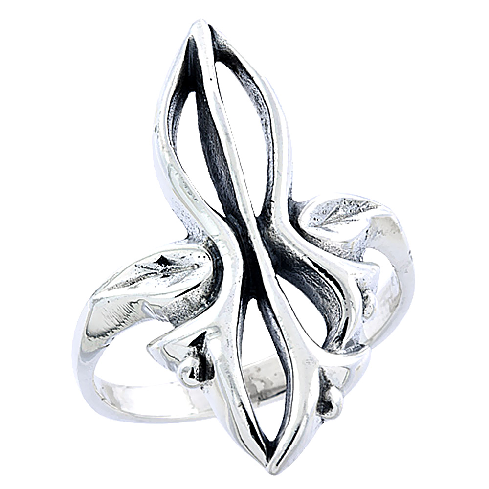 STERLING SILVER TRIBAL DESIGN RING FOR WOMEN 1 1/16 INCH WIDE SIZES 5 TO 12