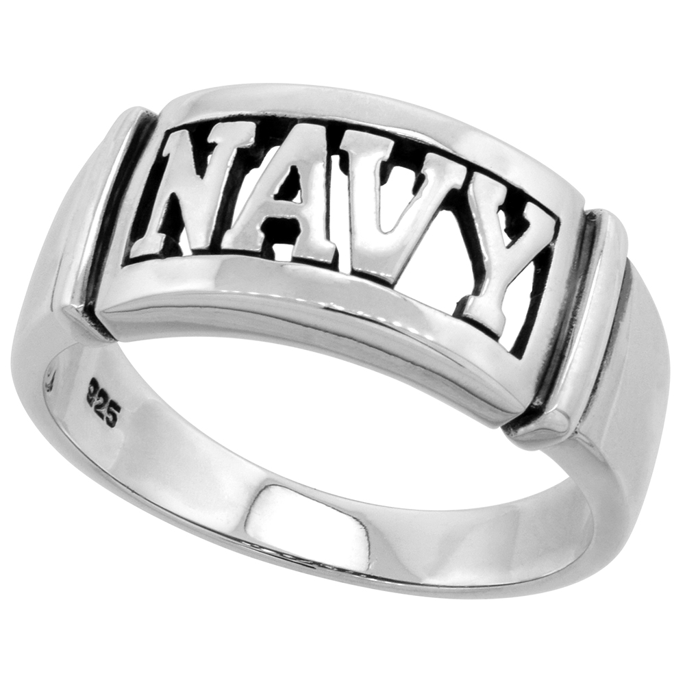 Sterling Silver US Navy Ring for Women and Men High Polished Solid 3/8 inch wide sizes 8 - 14