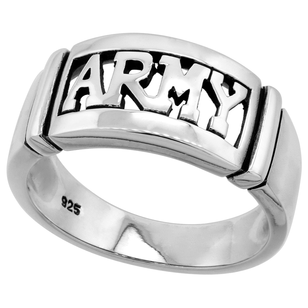 Sterling Silver US ARMY Ring for Women and Men High Polished Solid 3/8 inch wide sizes 8-14