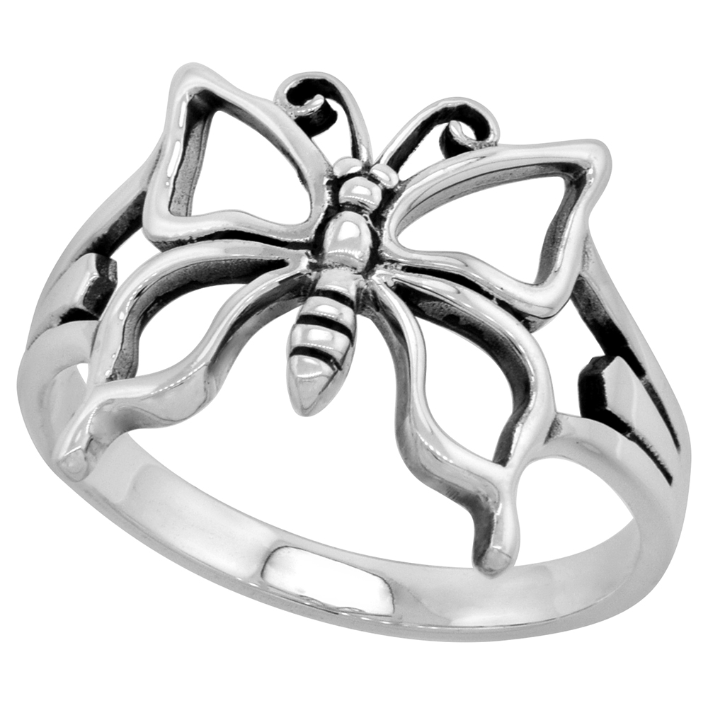 Sterling Silver Butterfly Ring 5/8 inch wide, sizes 6 - 10.5