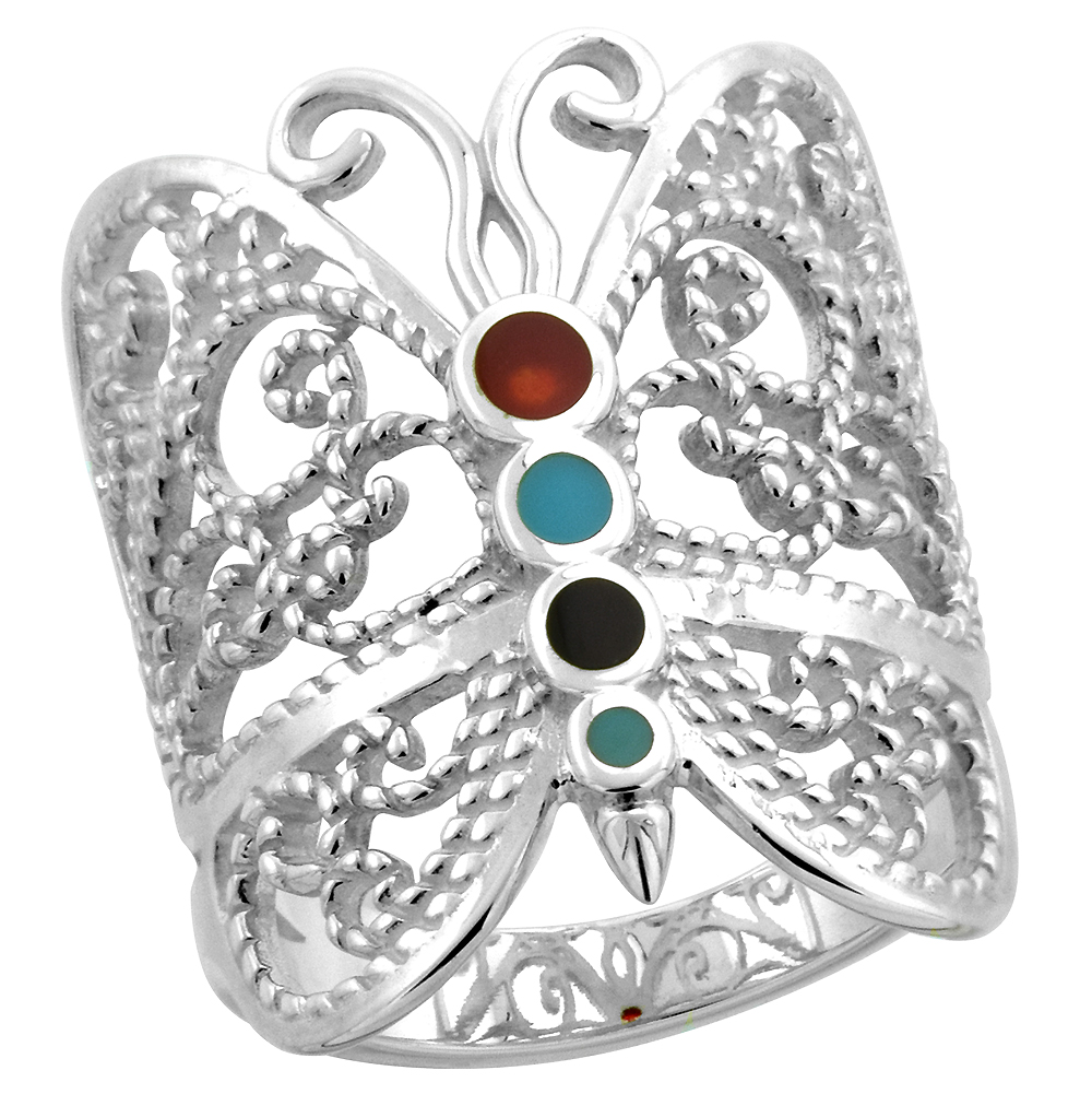 Sterling Silver Filigree Butterfly Ring 1 inch wide, sizes 6 - 10