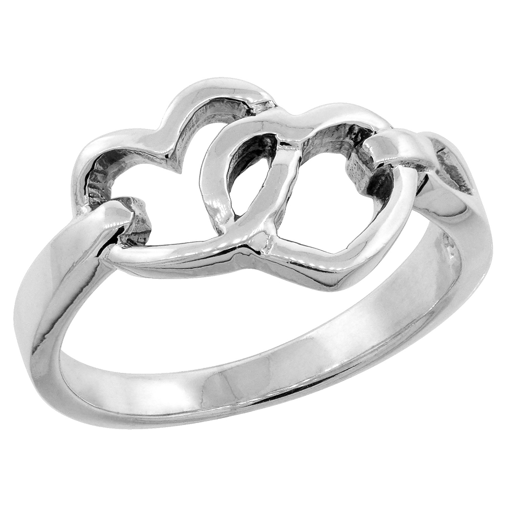 STERLING SILVER LINKED HEARTS RING FOR WOMEN 3/8 INCH WIDE SIZES 6 - 10