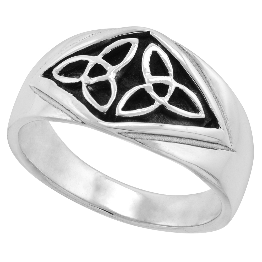 12mm Sterling Silver Cigar Band Trinity Celtic Knot Triquetra Ring for Men & Women 1/2 inch wide sizes 5-12