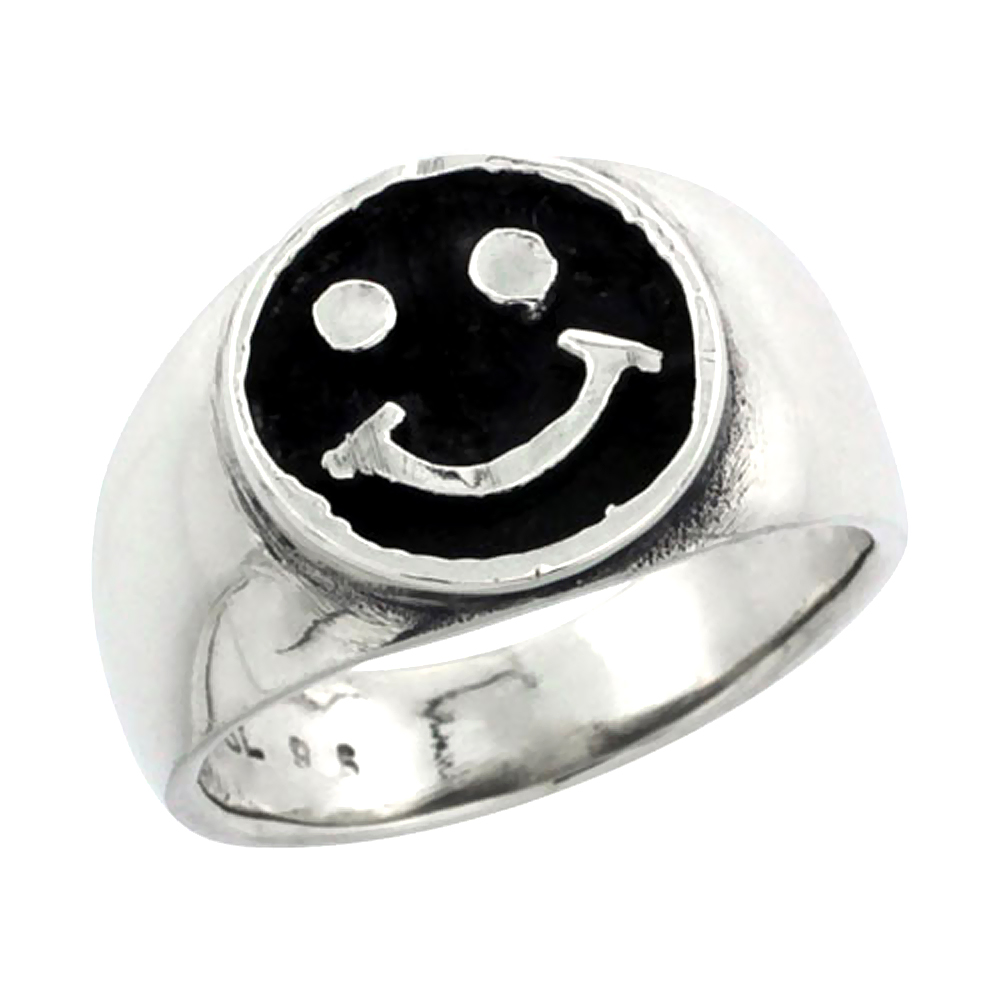 sterling silver Happy Face Ring for Men &amp; Women 1/2 inch