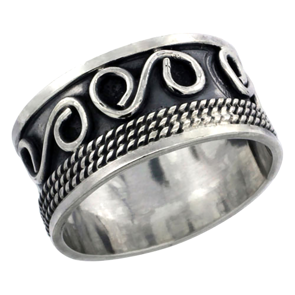 sterling silver Bali Ring S-Scrolls &amp; Rope for Women Rope Design 1/2 inch