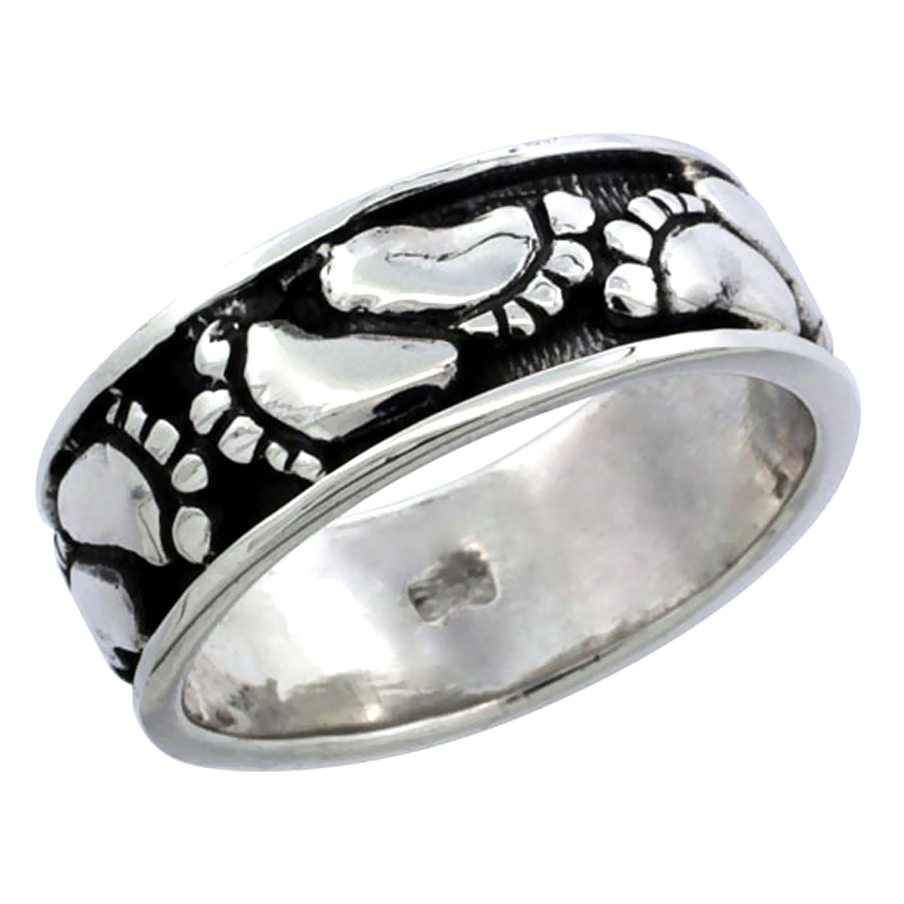 sterling silver Footprints Ring for Women 5/16 inch