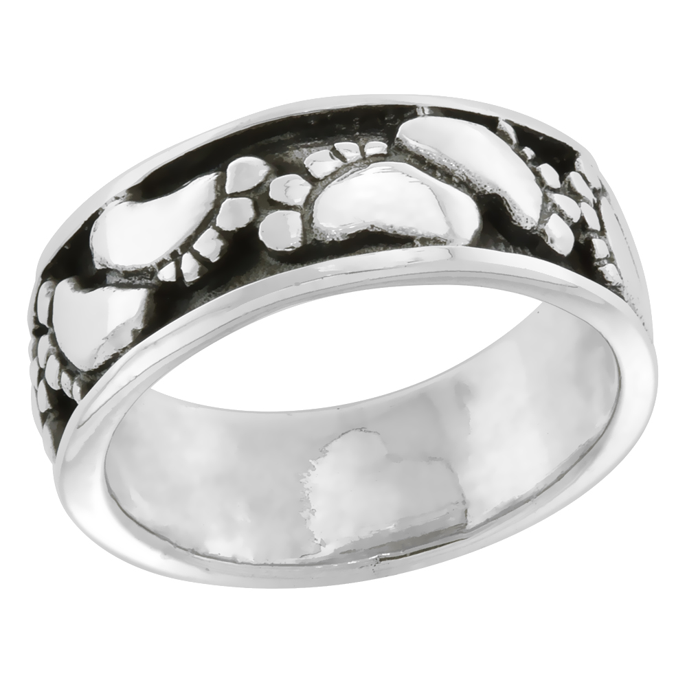 STERLING SILVER FOOTPRINTS RING FOR WOMEN 5/16 INCH