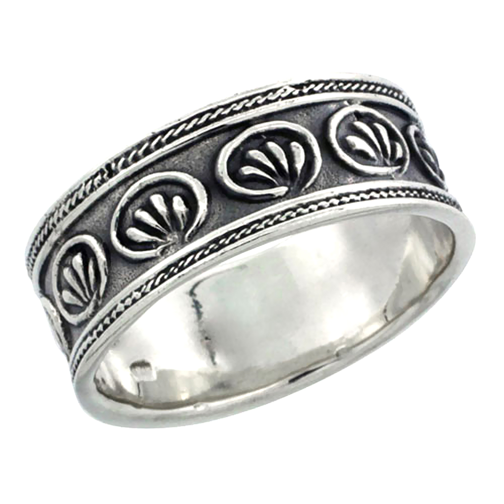 sterling silver Floral Pattern Ring for Women Rope Edge Design 5/16 inch