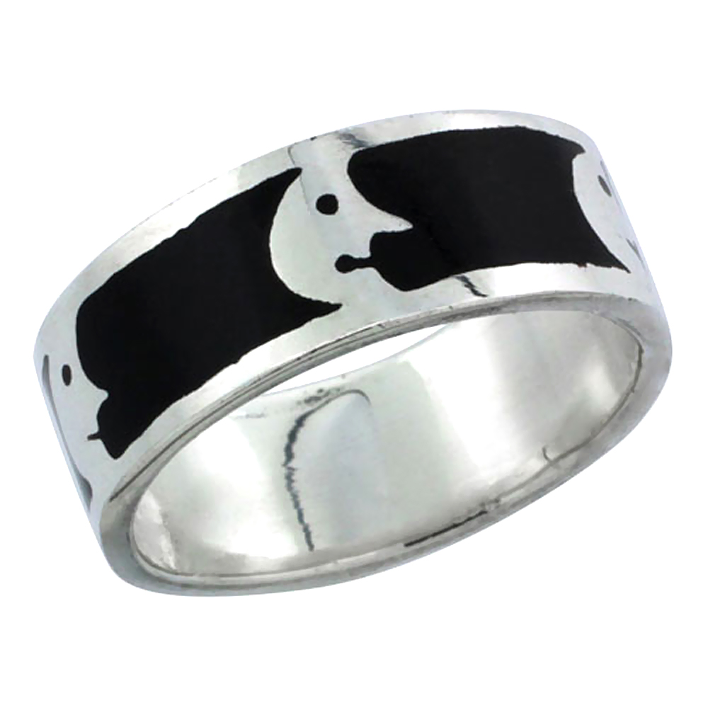sterling silver Moon Man Ring for Women &amp; Men Black Enamel 5/16 inch