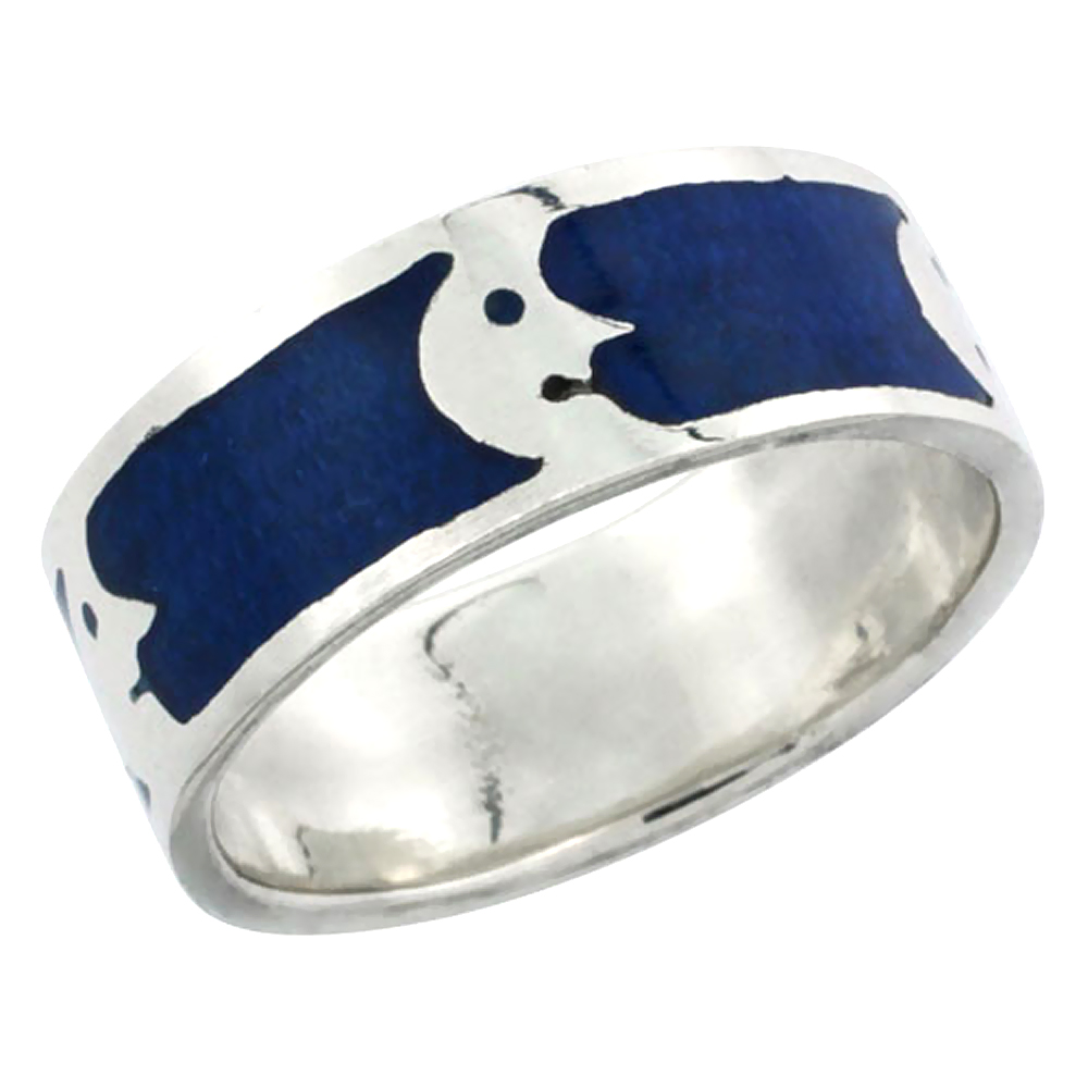 sterling silver Moon Man Ring for Women & Men Blue Enamel 5/16 inch