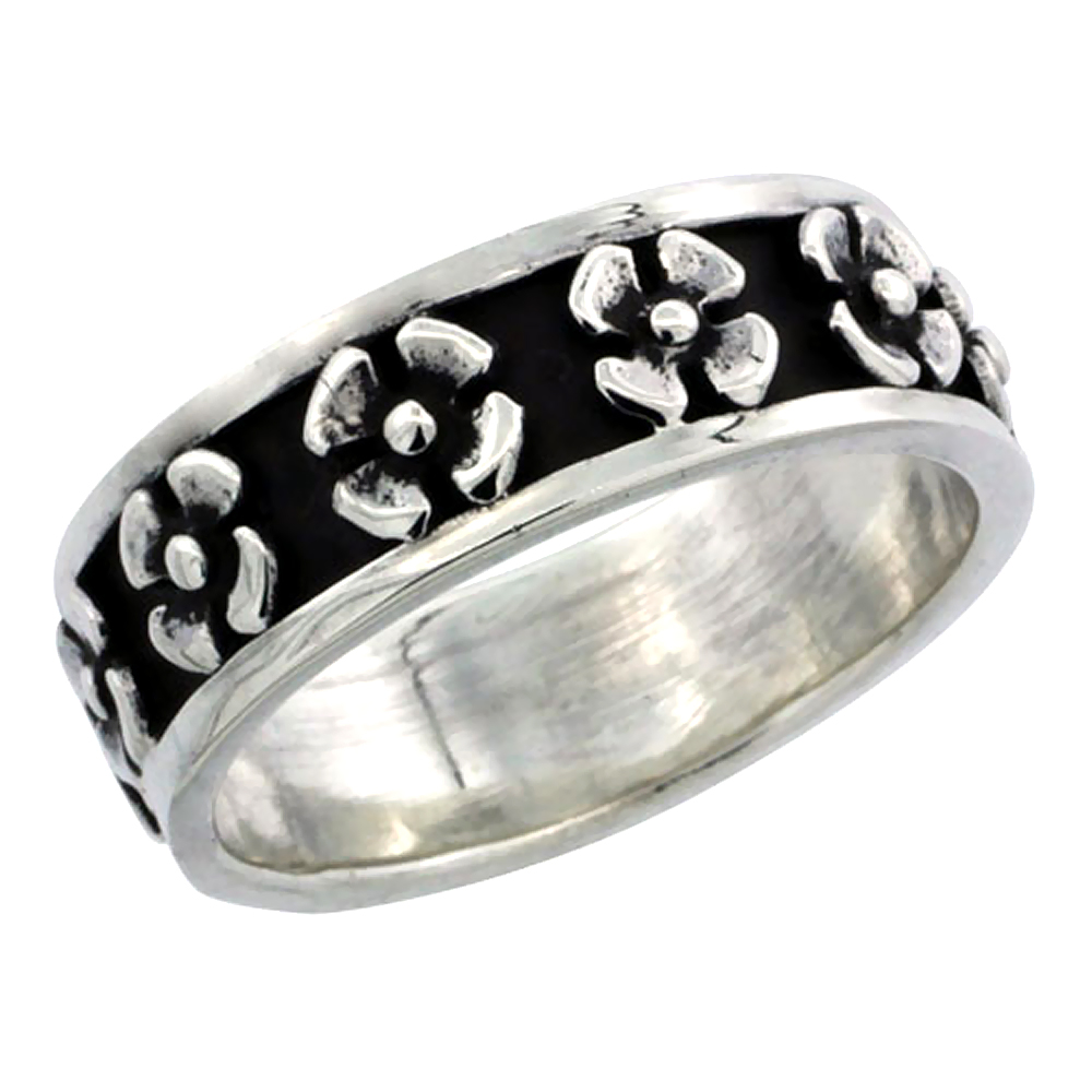 sterling silver 4-Petal Flower Ring for Women 1/4 inch sizes 6 - 13