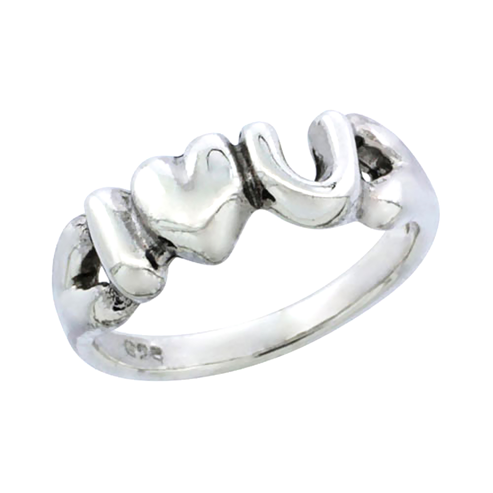 sterling silver I Love You Ring for Women 1/4 inch sizes 5 - 13