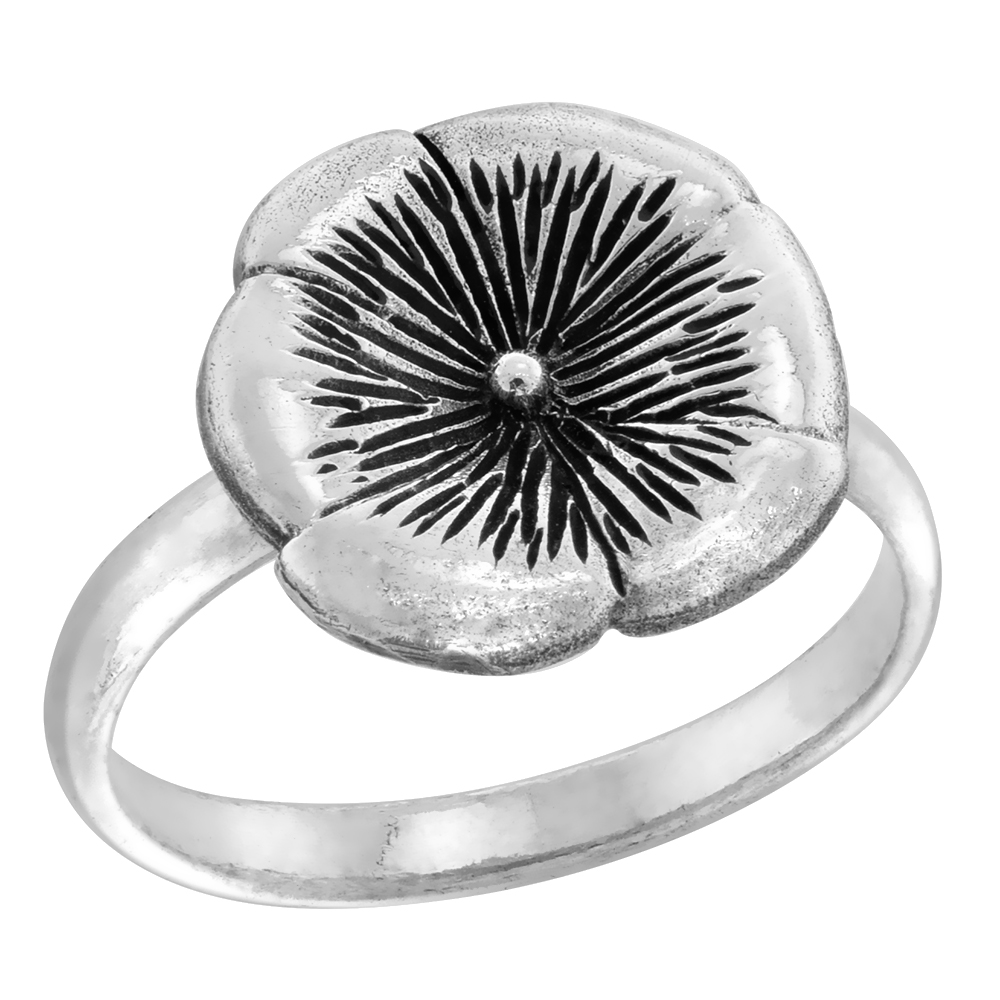 STERLING SILVER MOVABLE FLOWER RING FOR WOMEN 1/2 INCH