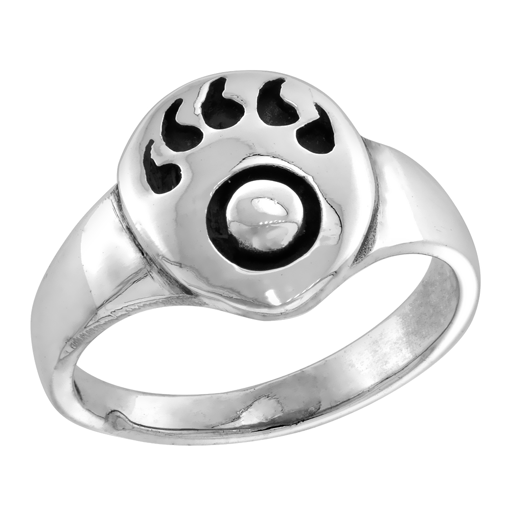 STERLING SILVER BEAR PAW RING FOR WOMEN 5/16 INCH SIZES 6 - 13