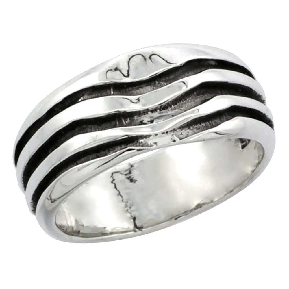 sterling silver 3-Stripe Ring for Women 3/8 inch