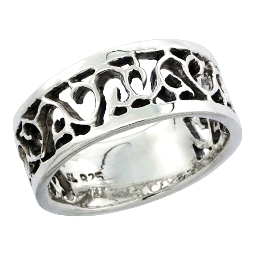 sterling silver Cut-out Swirl Ring for Women 3/8 inch