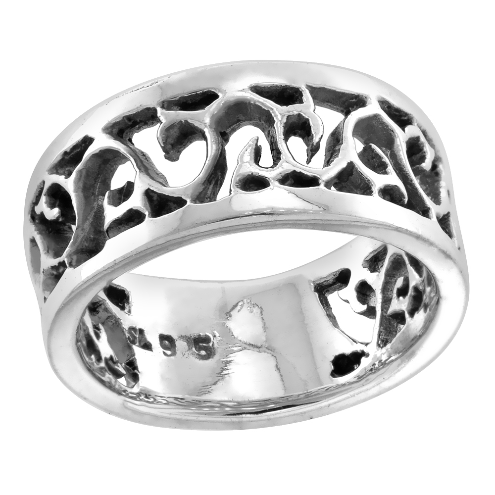 STERLING SILVER CUT-OUT SWIRL RING FOR WOMEN 3/8 INCH