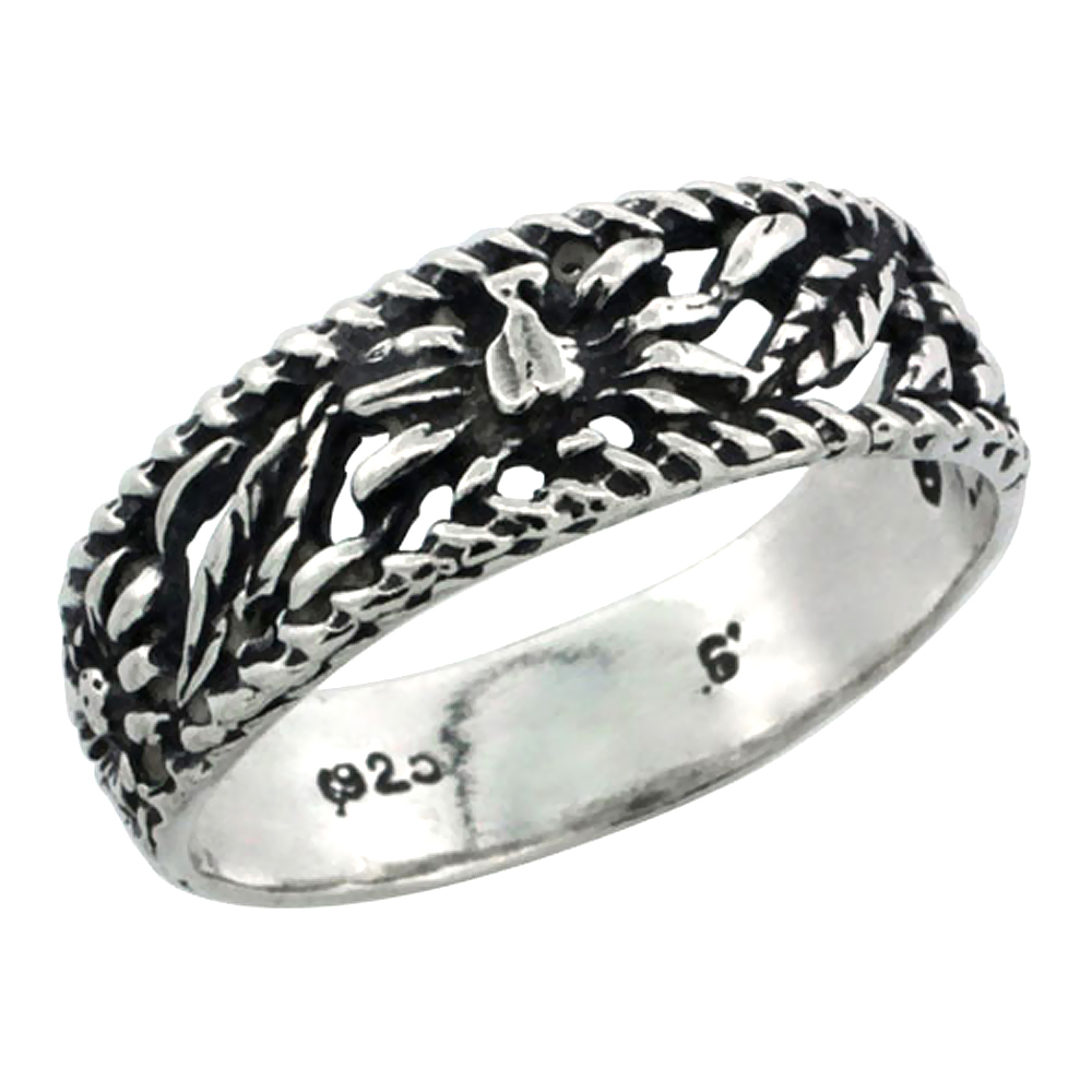 sterling silver Floral Pattern Ring for Women 1/4 inch