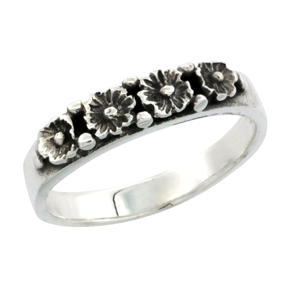 sterling silver Daisy Flower Ring for Women 1/8 inch