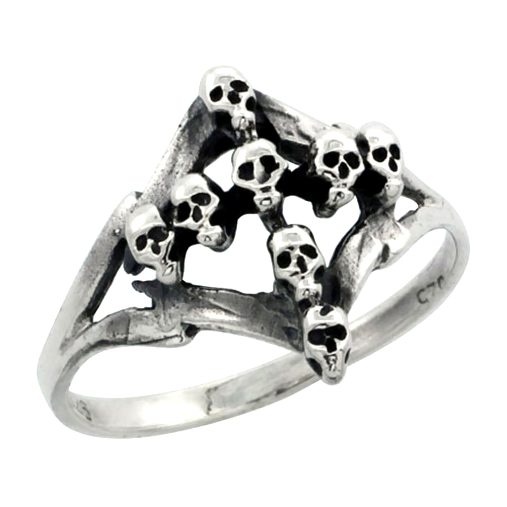 sterling silver Skull Cross Ring for Women 7/16 inch sizes 6 - 13