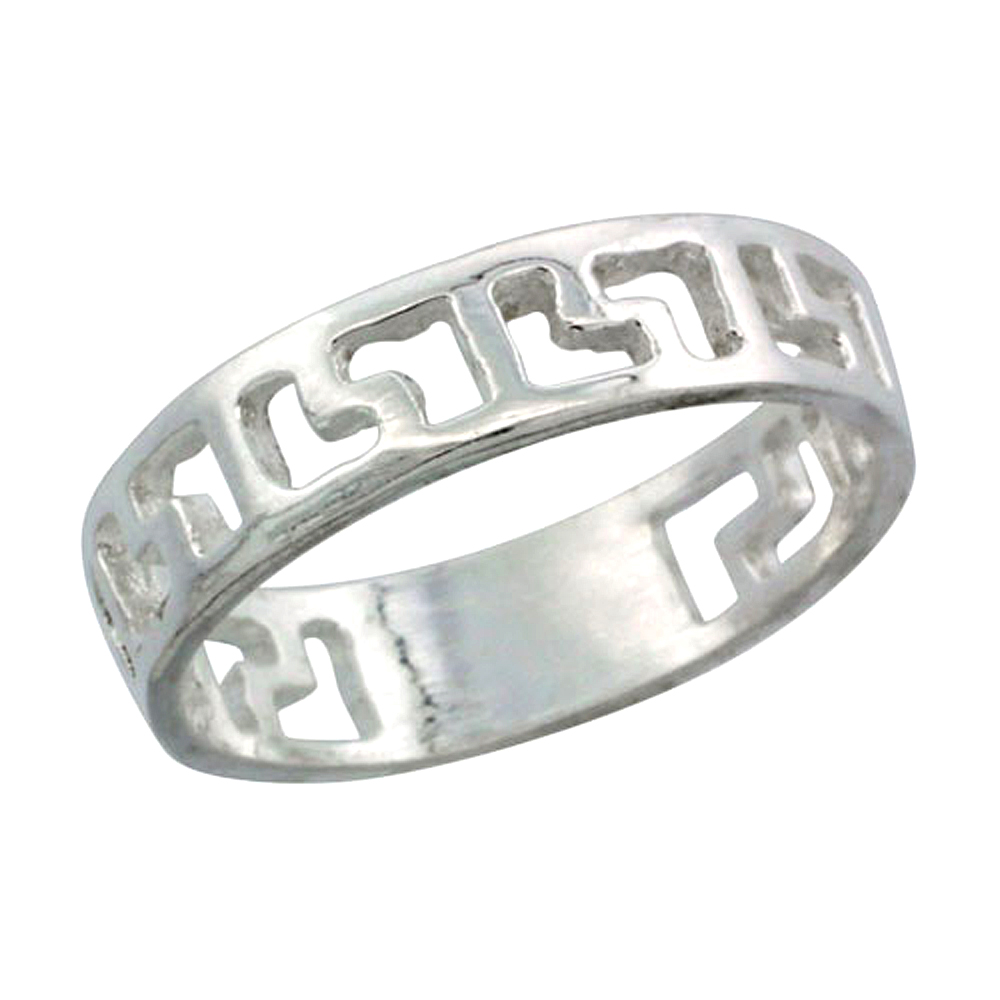 Sterling Silver L Shape Cut Outs Ring Band, 3/16 in. (5 mm) wide