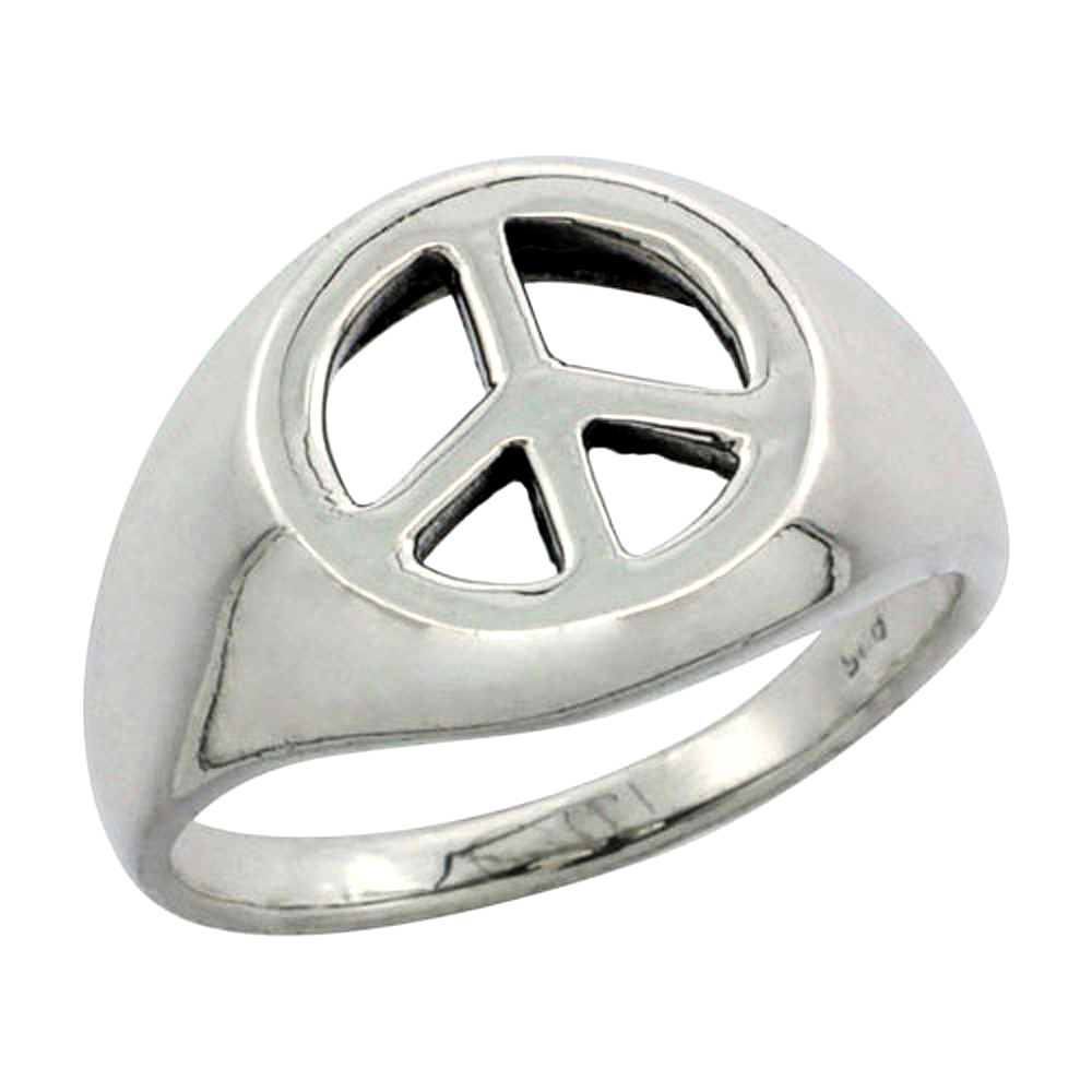 sterling silver Peace Sign Ring for Women 1/2 inch