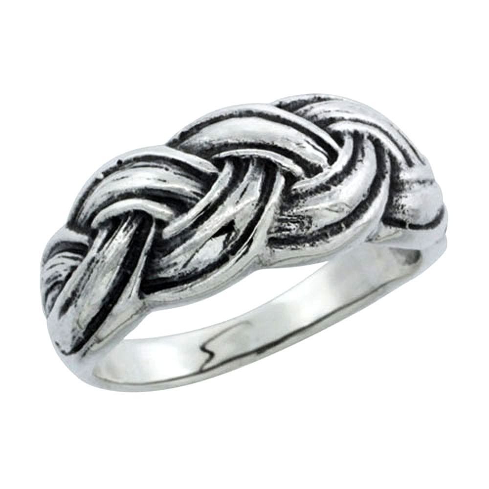 sterling silver Braided Ring for Women 11/32 inch
