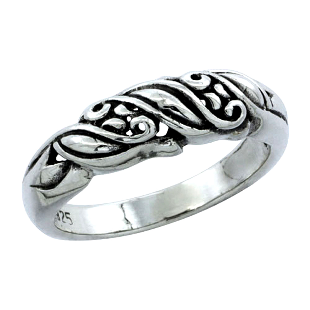 sterling silver Swirl Ring for Women 1/4 inch