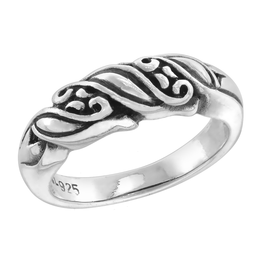 STERLING SILVER SWIRL RING FOR WOMEN 1/4 INCH