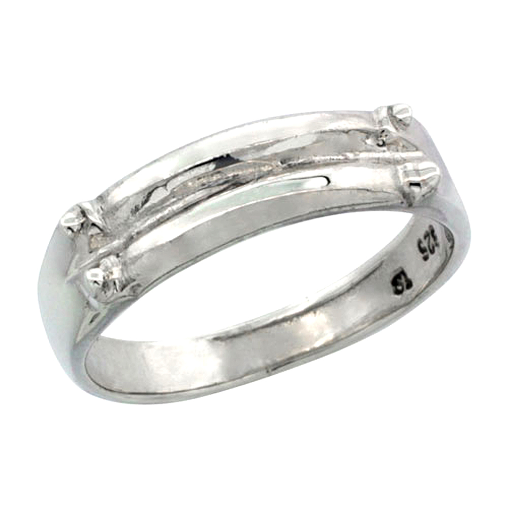 sterling silver Grooved Ring for Men & Women Band Beads 7/32 inch