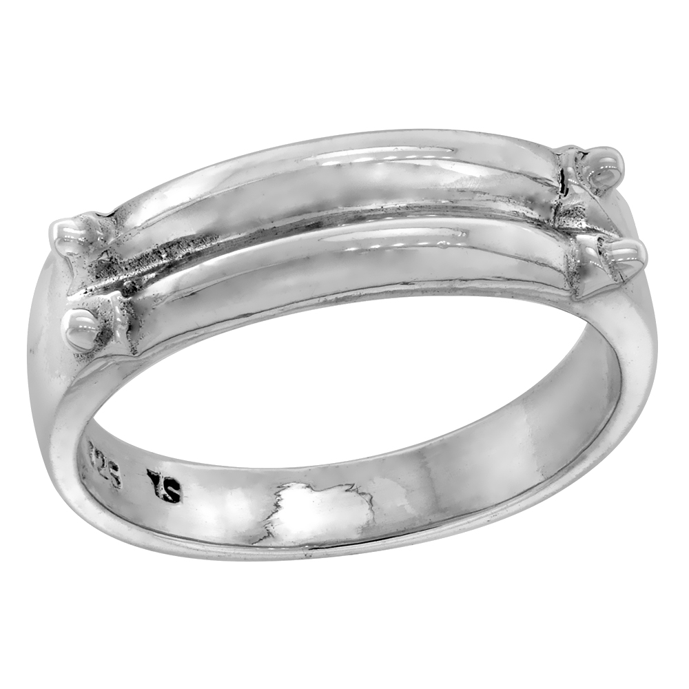 sterling silver Grooved Ring for Men & Women Band Beads 7/32 inch