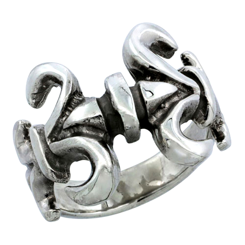sterling silver Double Fleur De Lis Ring for Men & Women 3/4 inch
