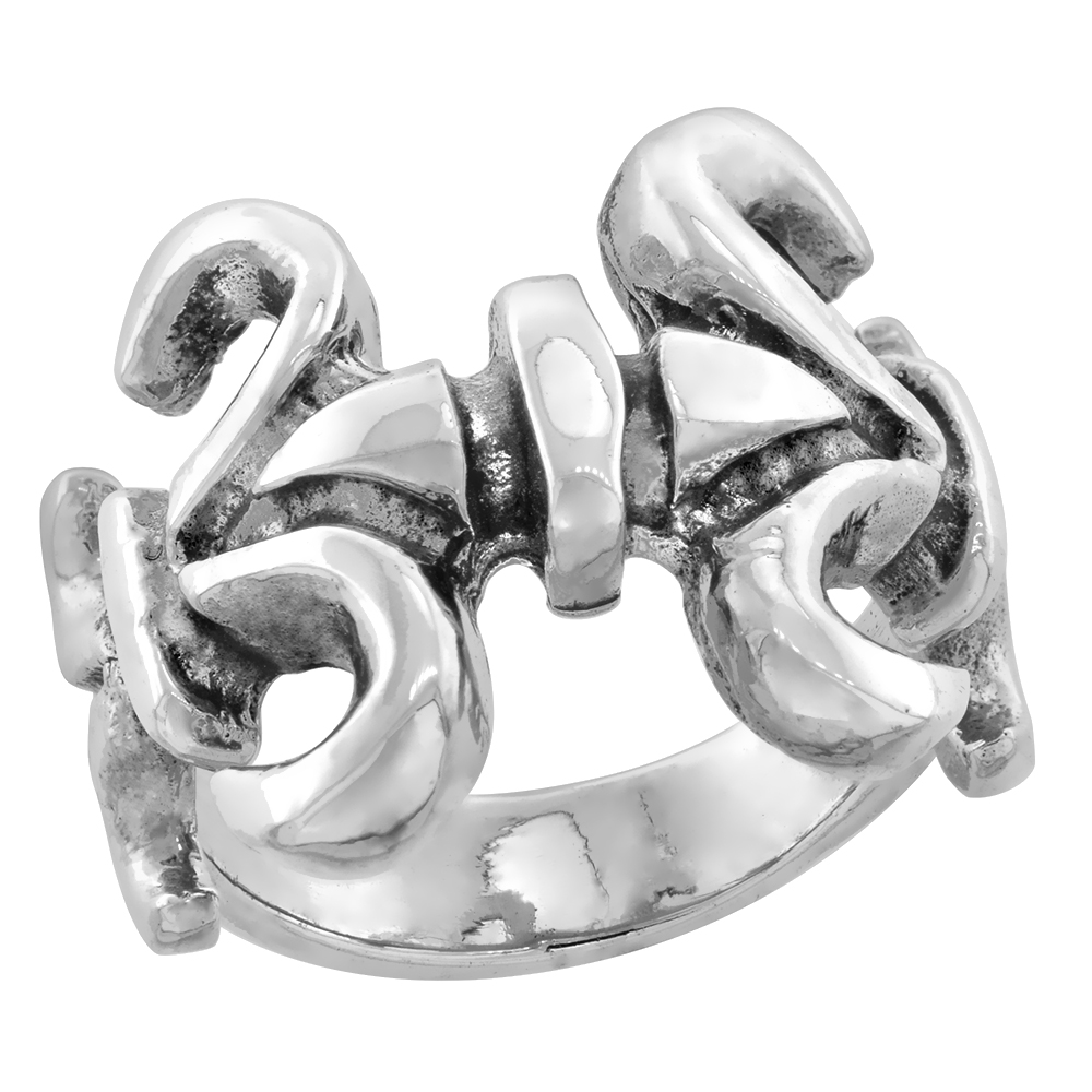 sterling silver Double Fleur De Lis Ring for Men & Women 3/4 inch