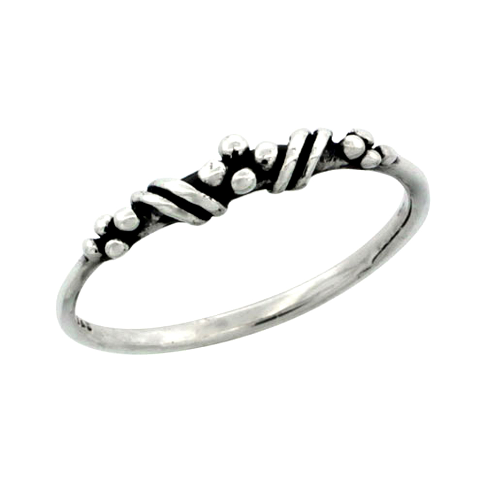 STERLING SILVER VERY THIN BEADED RING, 1/8 IN. (3 MM) WIDE