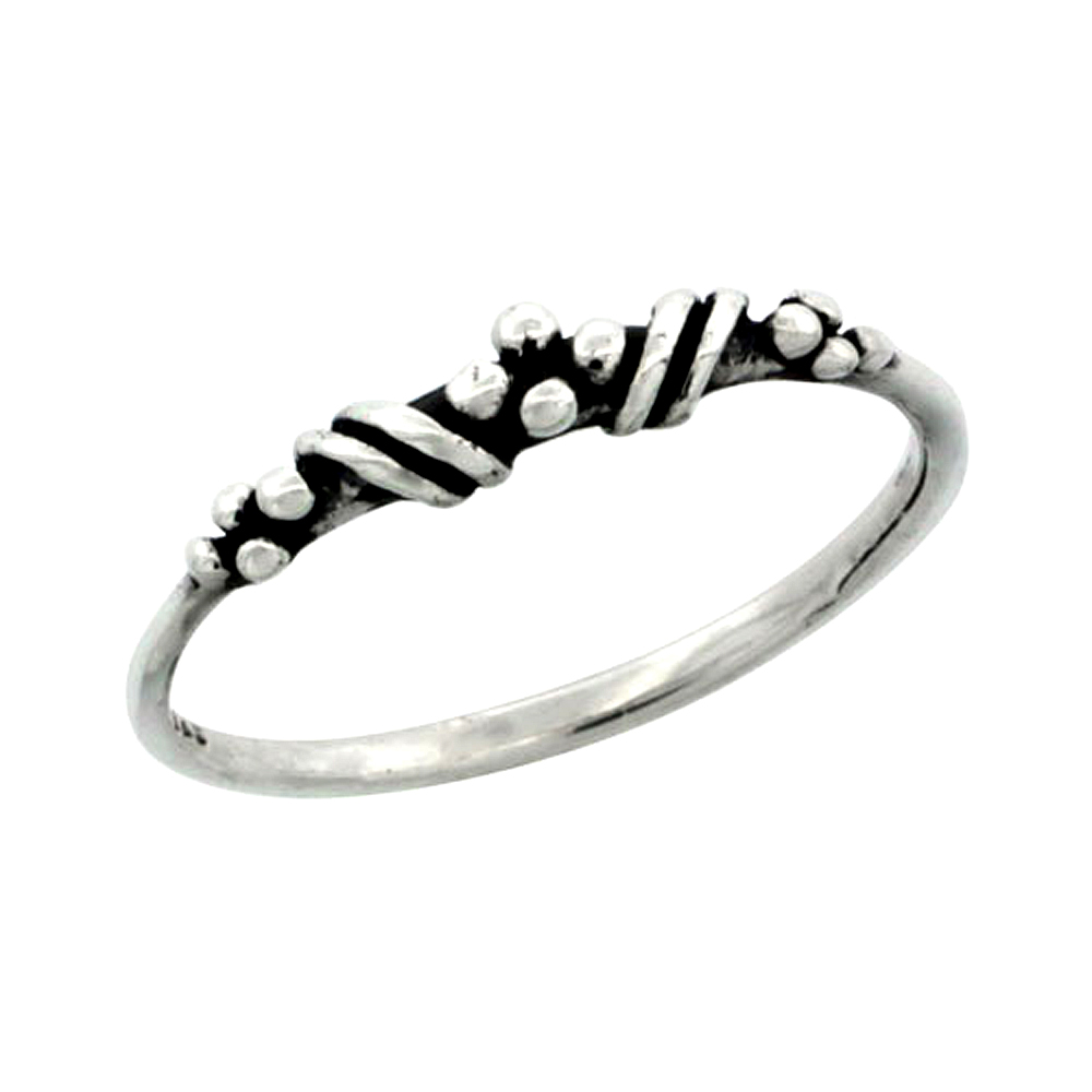 Sterling Silver Very Thin Beaded Ring, 1/8 in. (3 mm) wide