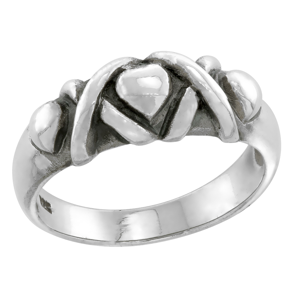 sterling silver Hugs & Kisses XO Ring for Women 9/32 inch
