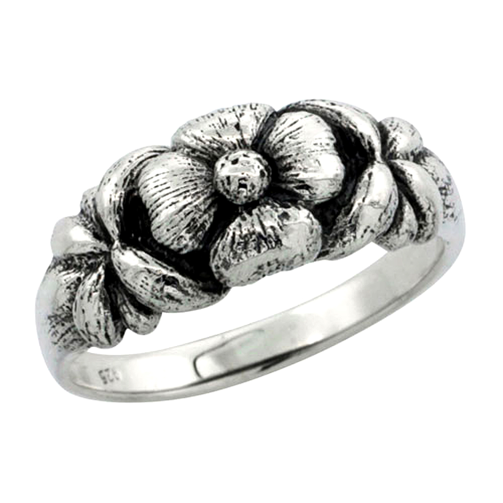 sterling silver Plumeria Flower Ring for Women 5/16 inch