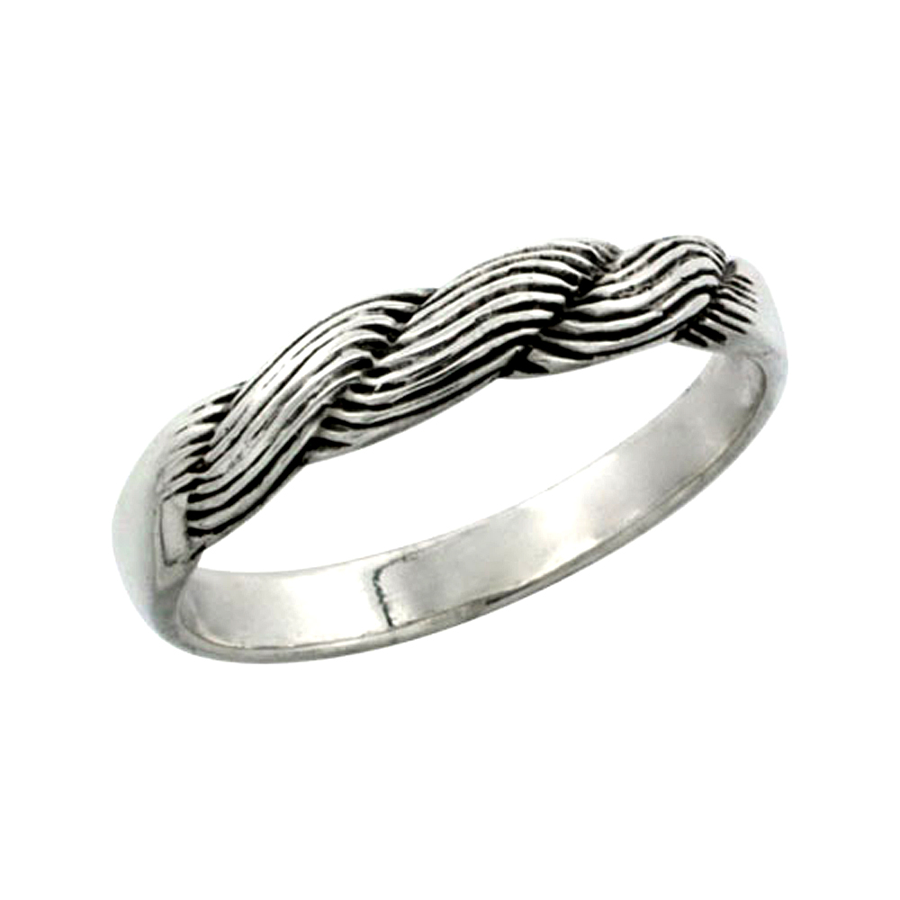sterling silver Rope Ring for Women 1/8 inch
