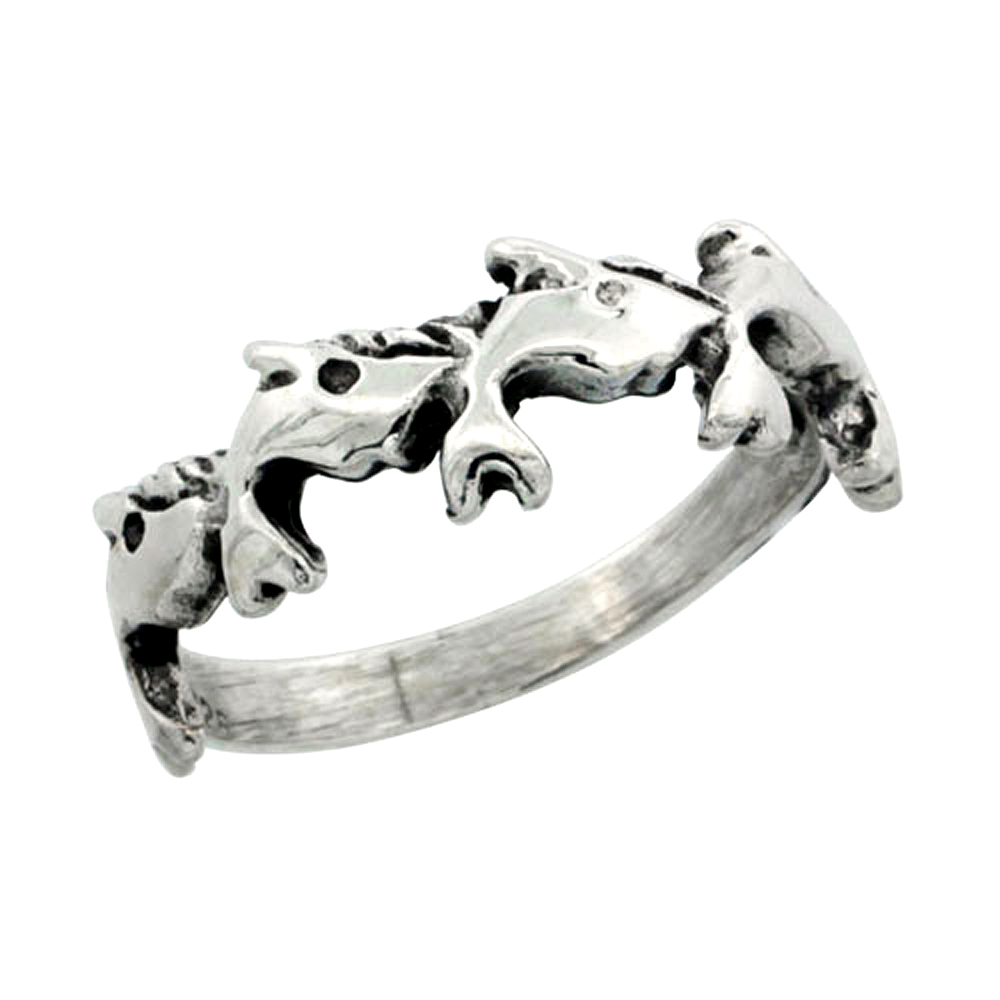 sterling silver Dolphins Ring for Women 1/4 inch