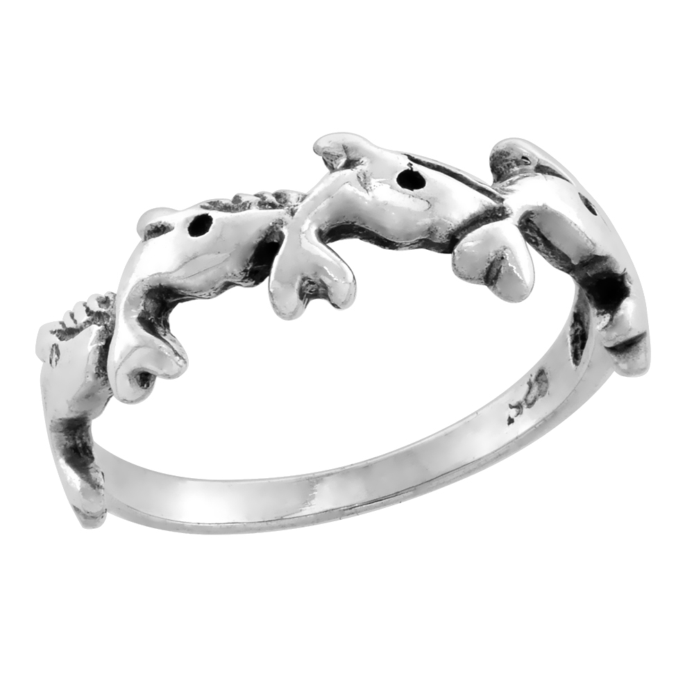 sterling silver Dolphins Ring for Women 1/4 inch
