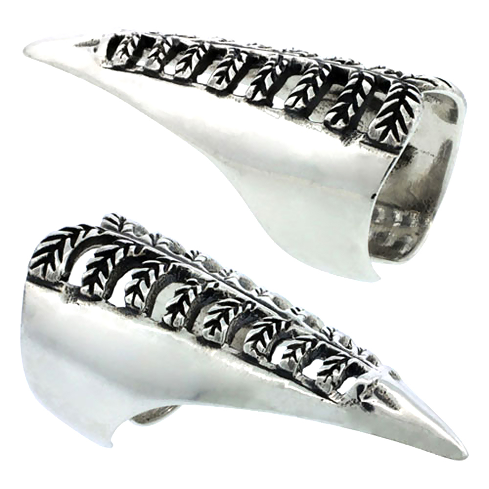 STERLING SILVER FINGERTIP RING FOR WOMEN HERRINGBONE DESIGN 1 7/16 INCH (37MM) LONG